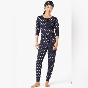 kate spade XS Navy Owl Long Sleeve Henley Jogger Sleep Mask PJ Set